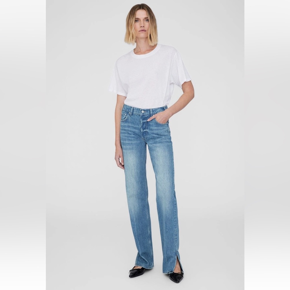 ANINE BING Nordic Blue Roy High Rise Relaxed Straight Jeans 24 23